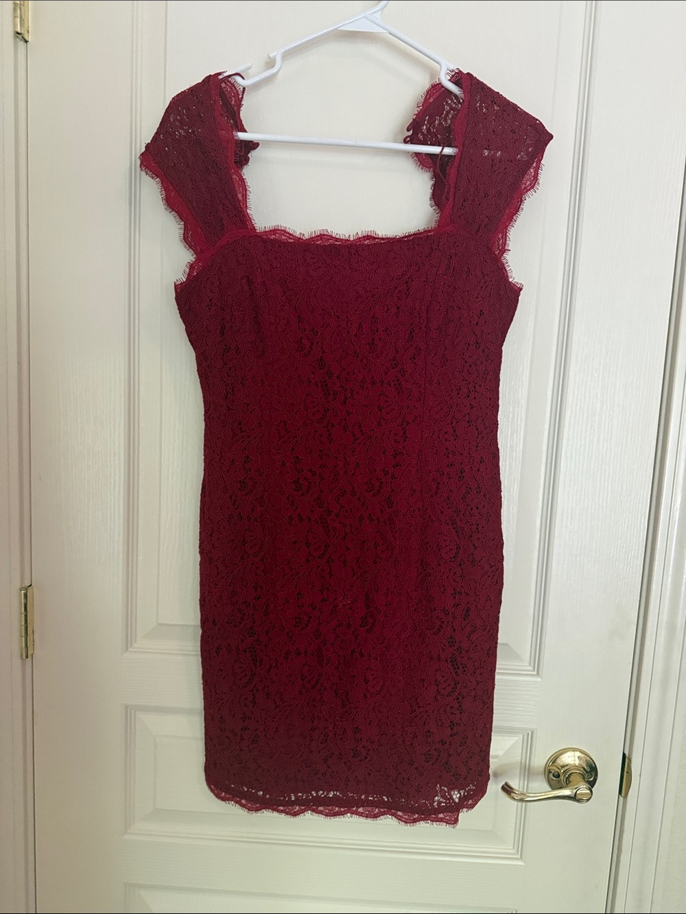Adrianna Papell Burgundy Lace Cap-Sleeve Mini Dress